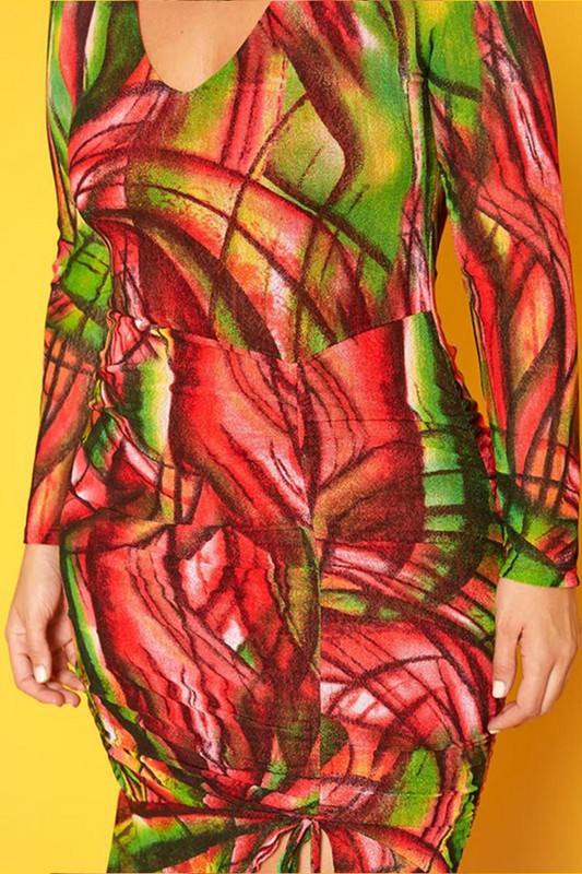 Plus Size Abstract Color Print Flare Mini Dress
