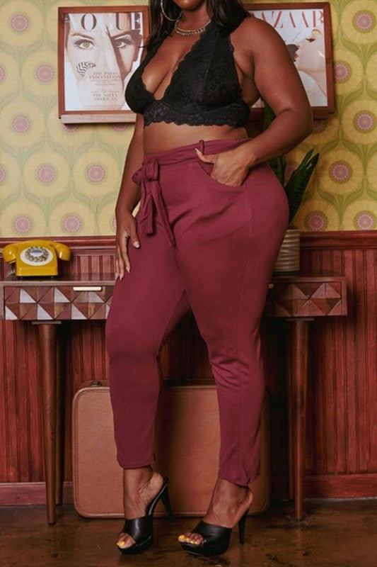 Plus Size High Waist Belted Pants