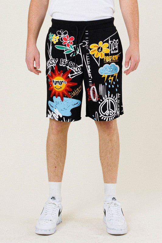 "Easy Hour" Graphic Terry Shorts - Black