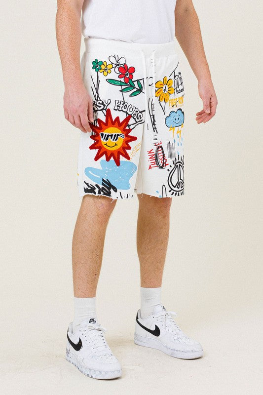 "Easy Hour" Graphic Terry Shorts - White