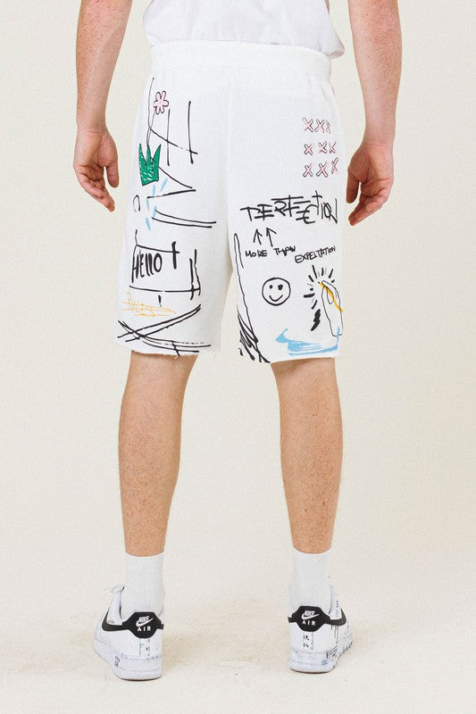 "Easy Hour" Graphic Terry Shorts - White