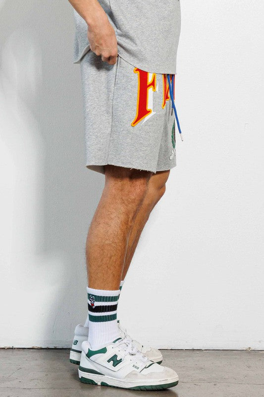 Pen & Brush Embroidered Shorts - Grey