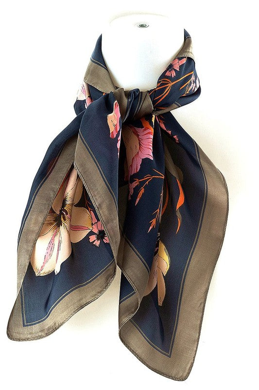 Floral Real Silky Feel Square Scarf