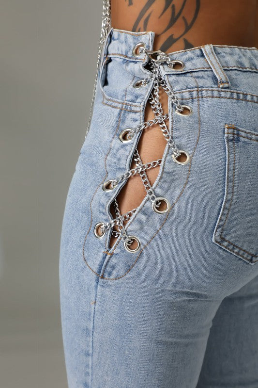 Chain Lace Up Jeans