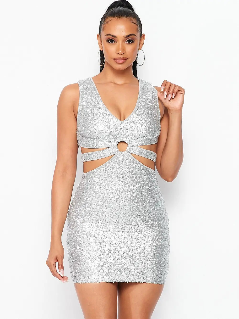Silver Heart Sequined Mini Dress